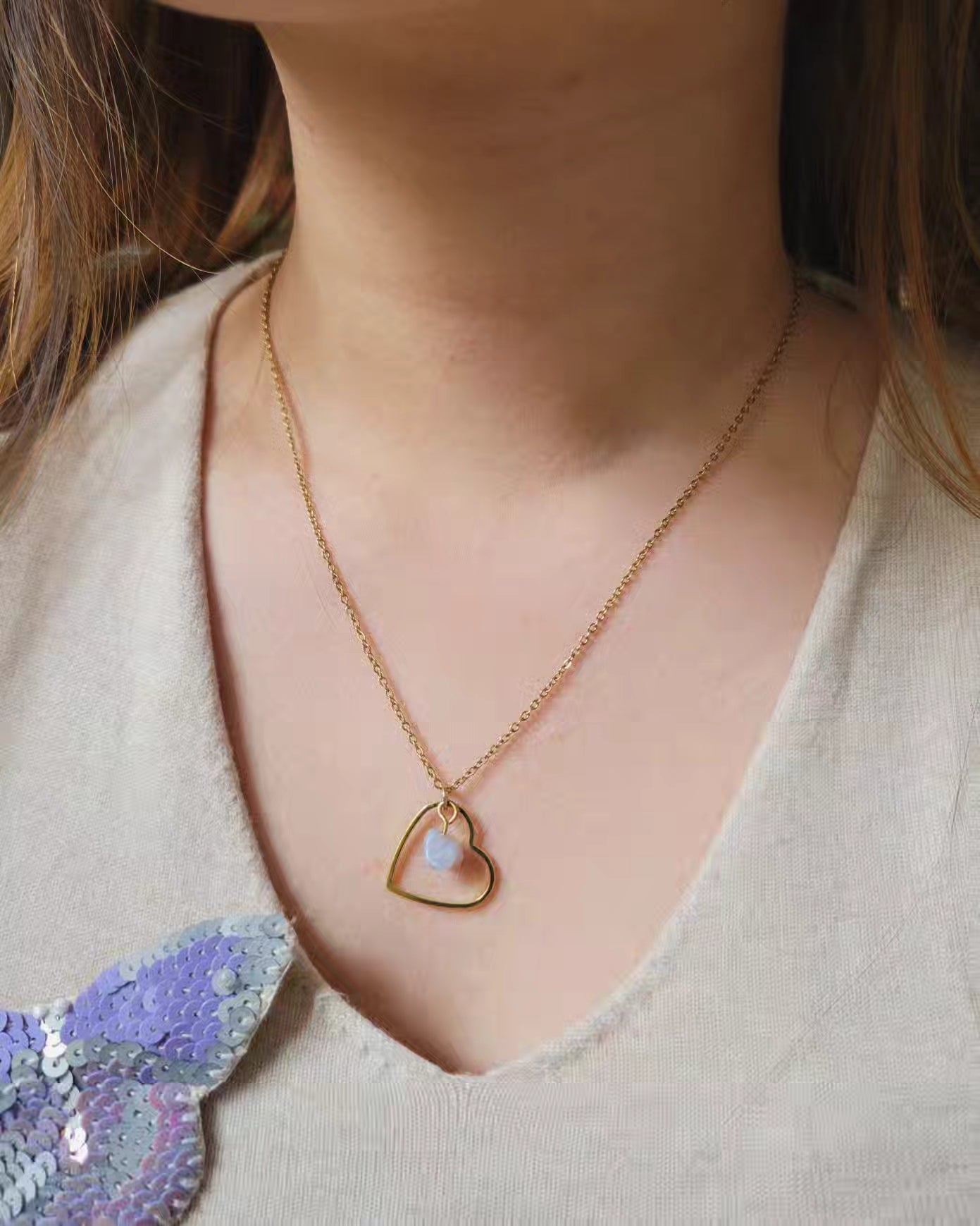 Collier coeur et pierre naturelle - CORDELIA