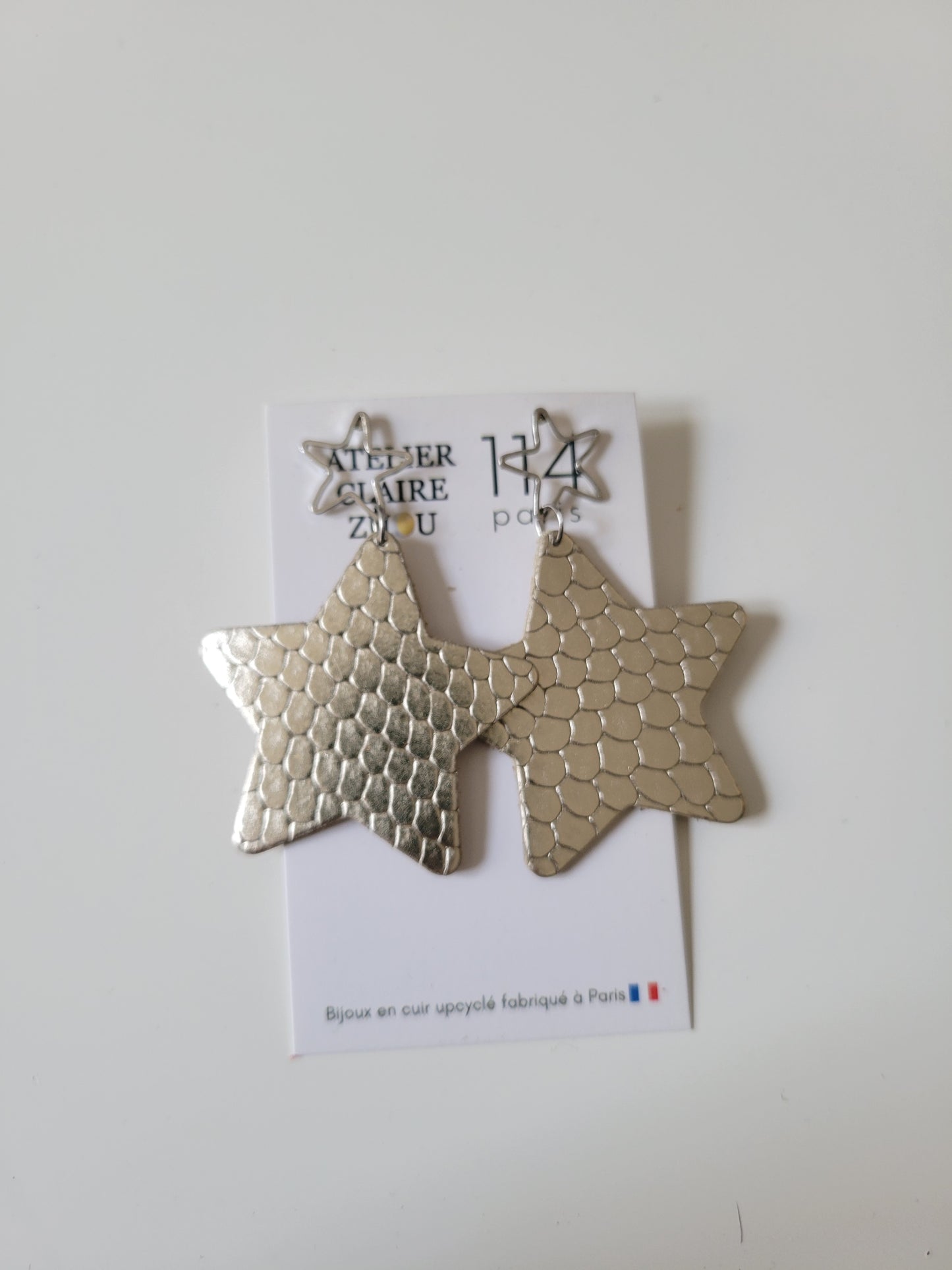 Boucles d'oreilles cuir recyclé double anneaux - Atelier Claire Zhou x 114 Paris