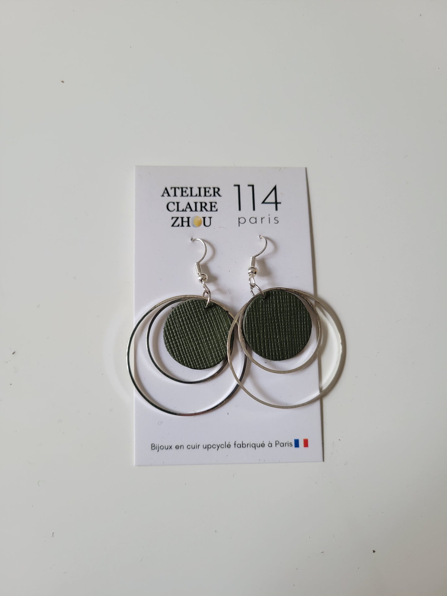 Boucles d'oreilles cuir recyclé double anneaux - Atelier Claire Zhou x 114 Paris