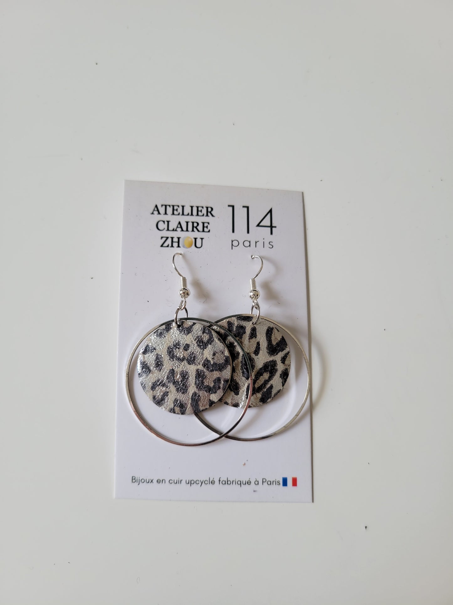 Boucles d'oreilles cuir recyclé double anneaux - Atelier Claire Zhou x 114 Paris