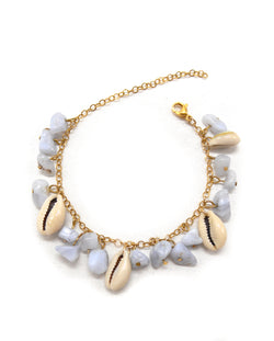 MAHEE bracelet cauris et calcédoine bleu