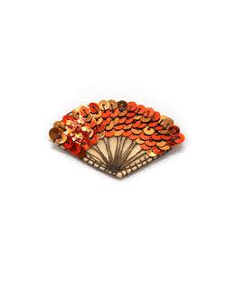 EVENTAIL MARRON broche brodée main