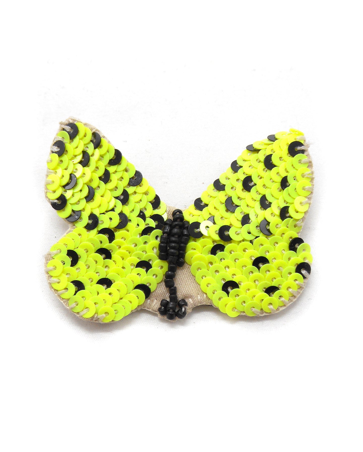 PAPILLON ARGUS BLEU TURQUIN broche brodée main jaune fluo