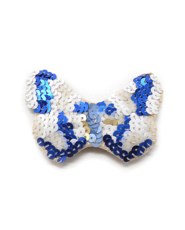 PAPILLON CARTE GEOGRAPHIQUE broche papillon blanc et bleu brodée main