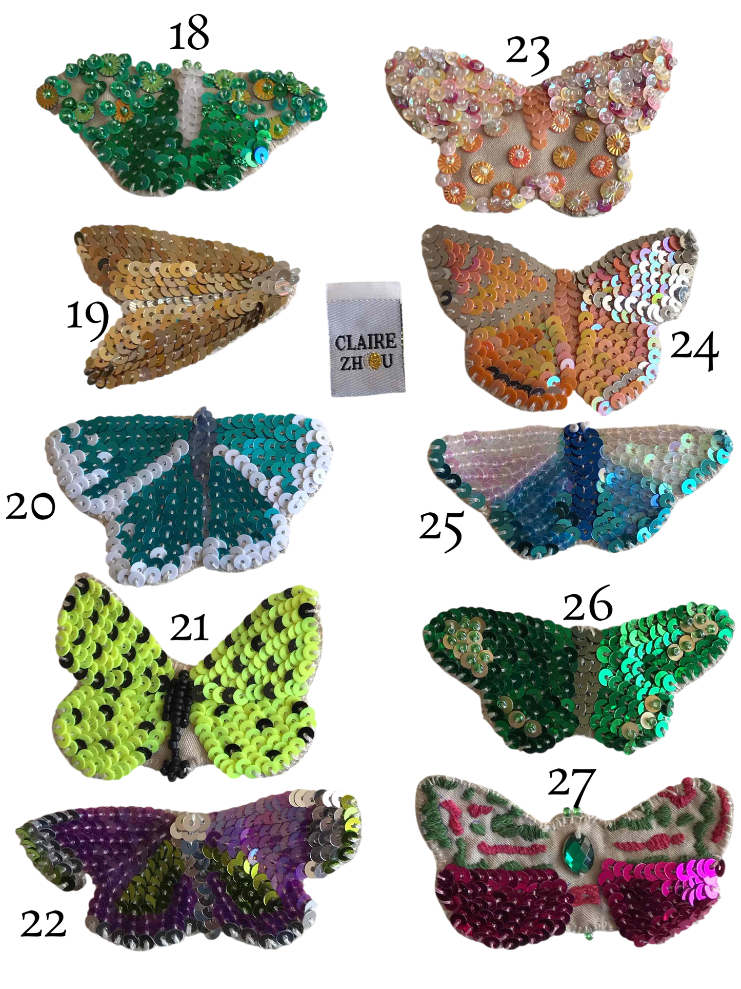 Broche brodée main collection PAPILLONS