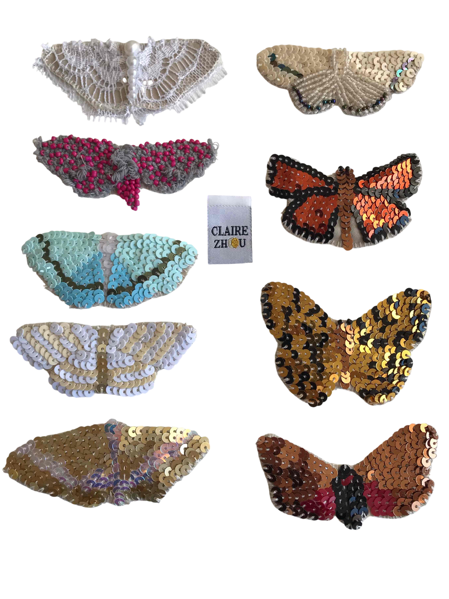 Broche brodée main collection PAPILLONS