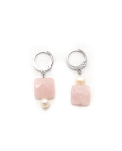 BERTA boucles d'oreilles quartz rose/perle d'eau douce