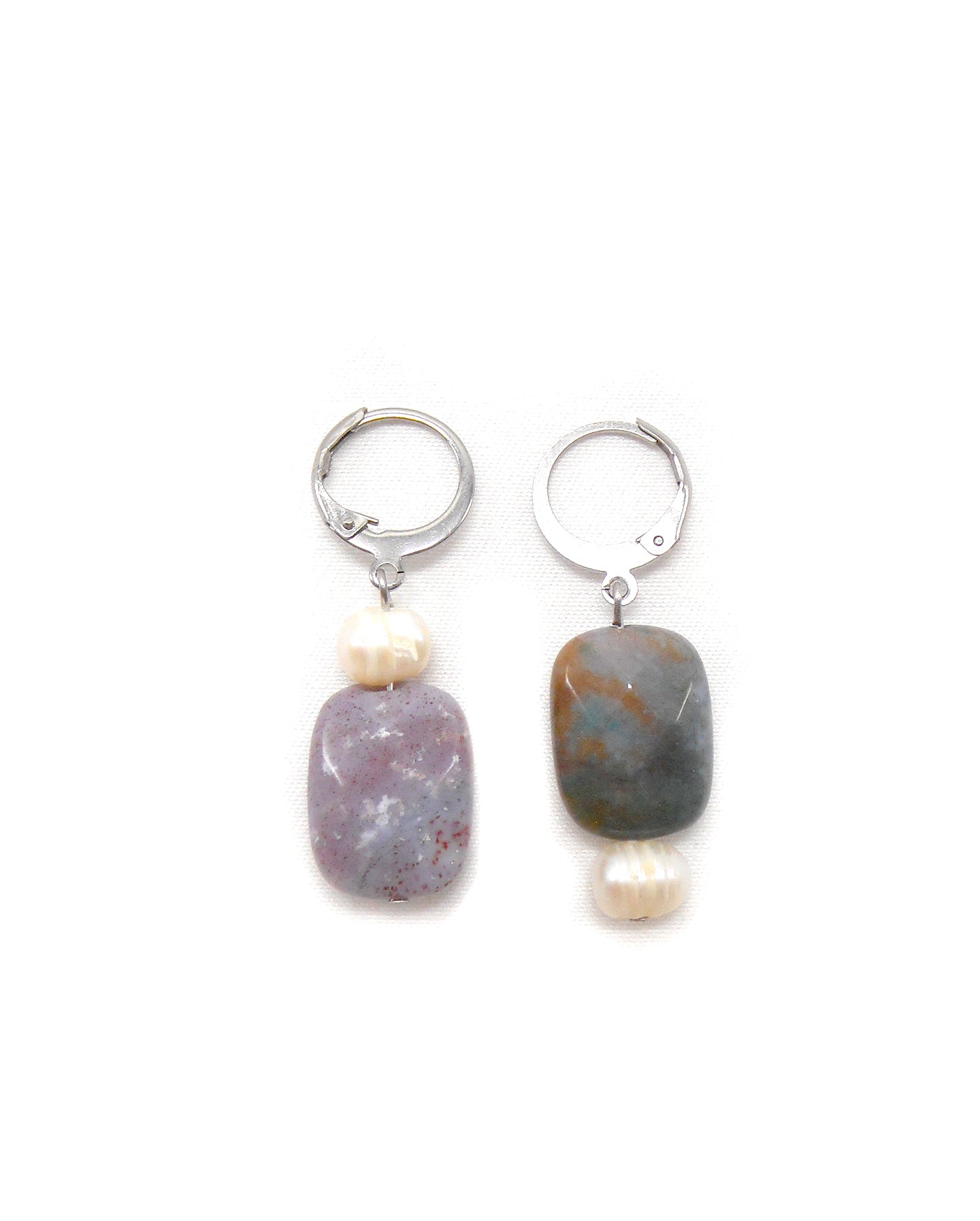 Boucles d'oreilles rectangle agate indienne et autre - BERTILLE