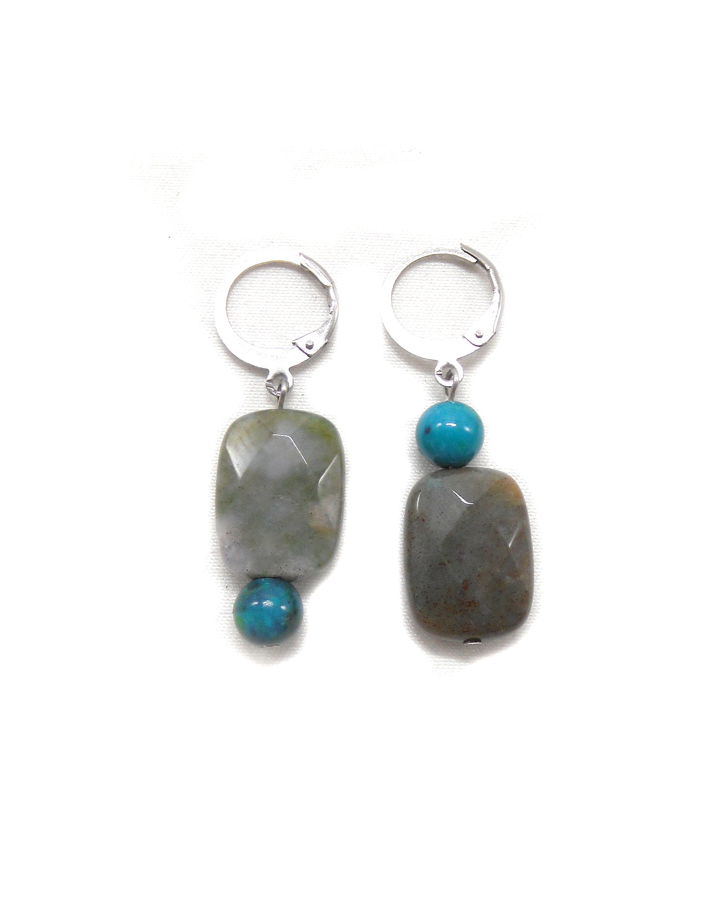 Boucles d'oreilles rectangle agate indienne et autre - BERTILLE