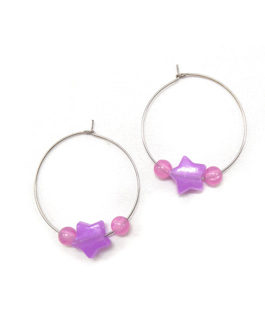 Boucles d'oreilles créoles étoiles phosphorescentes - ETHELLE