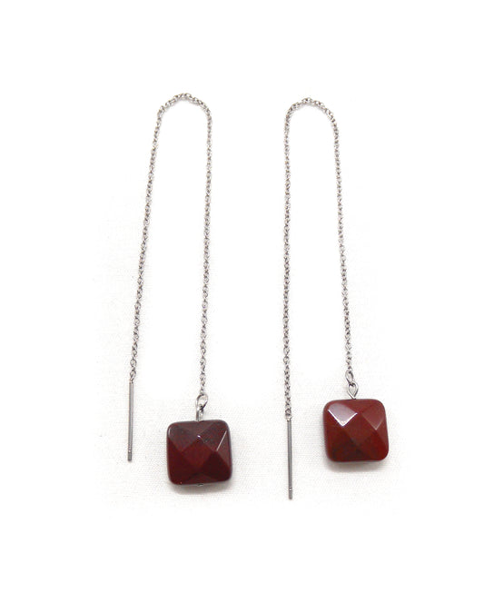 Boucles d'oreilles longues carré jaspe rouge - TESSIE