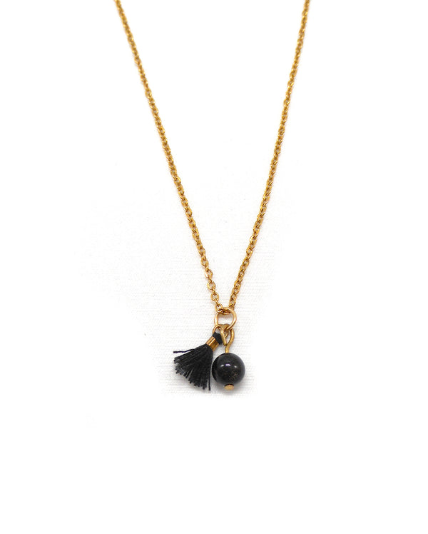 CALIE collier boho pierre + mini pompon