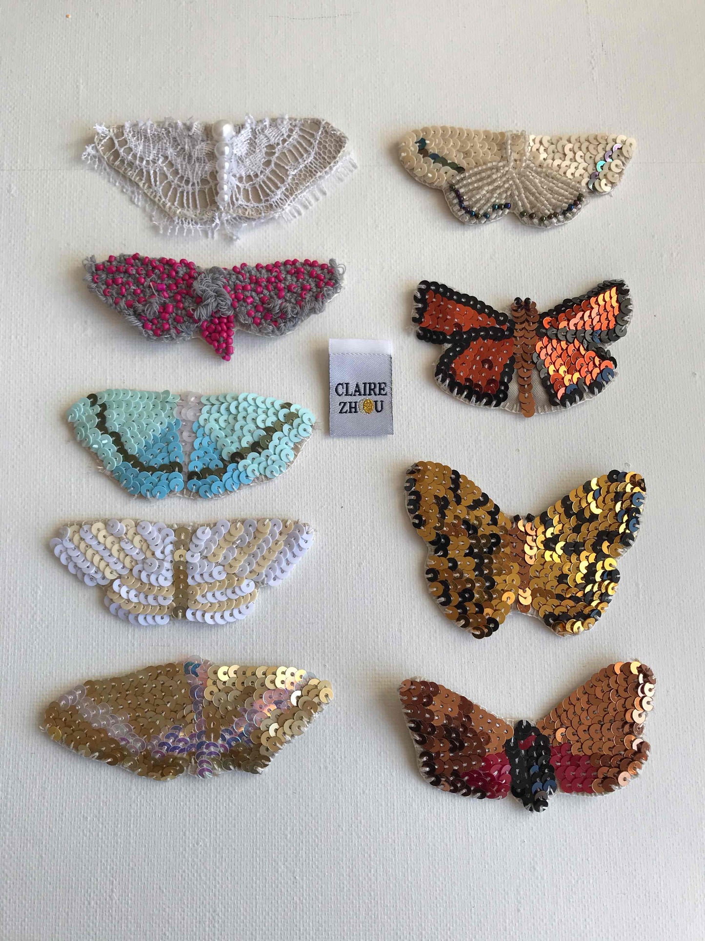 Broche brodée main collection PAPILLONS