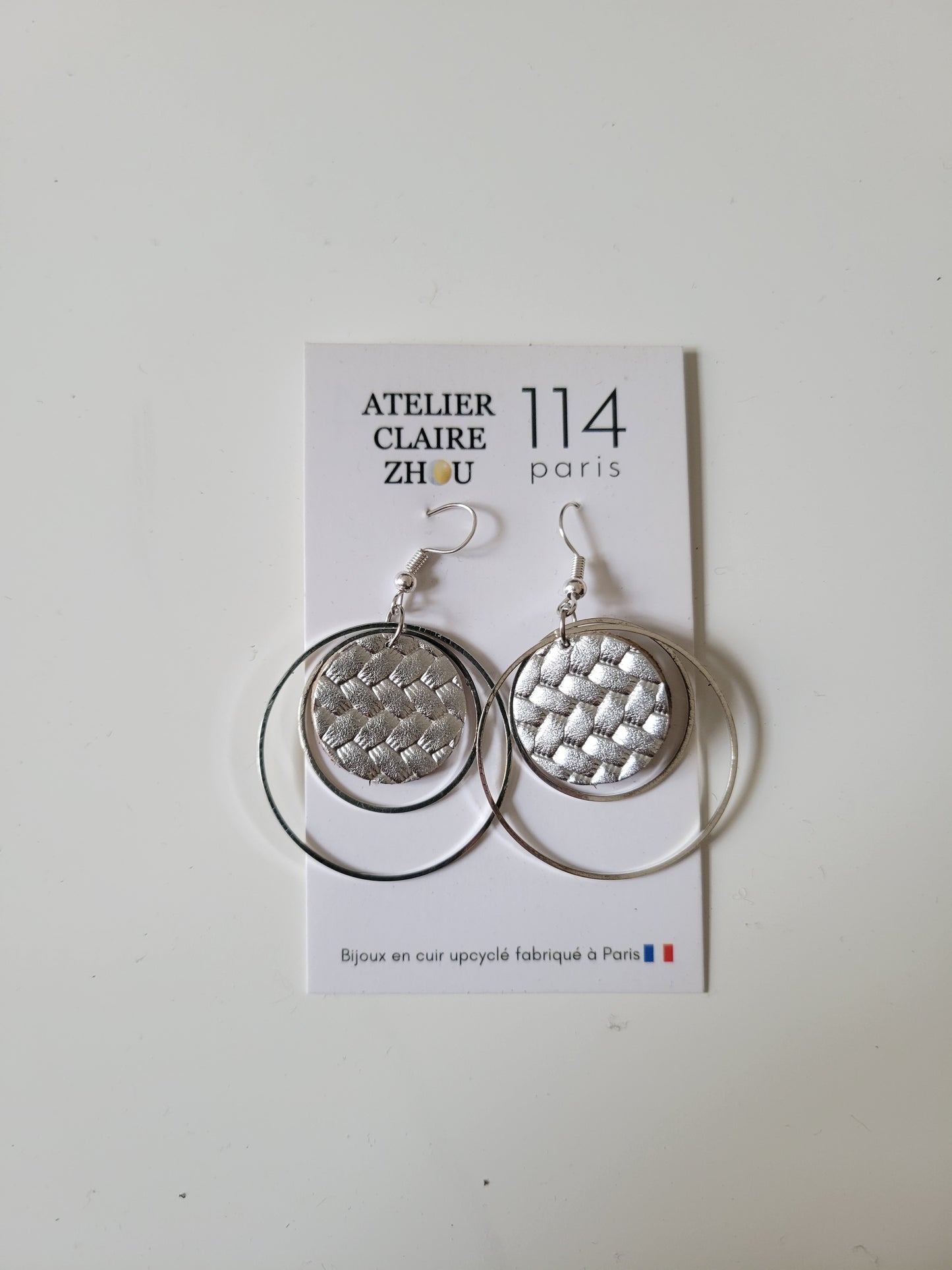 Boucles d'oreilles cuir recyclé double anneaux - Atelier Claire Zhou x 114 Paris