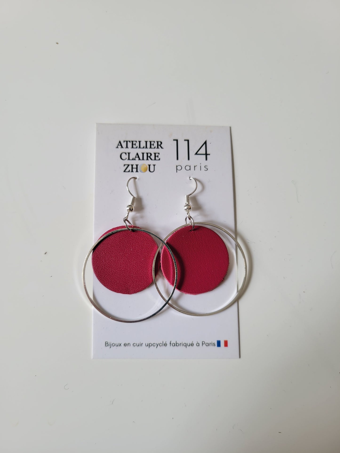 Boucles d'oreilles cuir recyclé double anneaux - Atelier Claire Zhou x 114 Paris