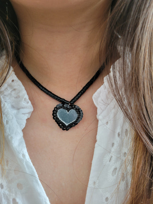 Collier/bracelet brodé main romantique - MIROIR D'AMOUR