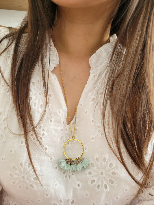 Collier long cercle/goutte fleurs - ROSE/ROSIE
