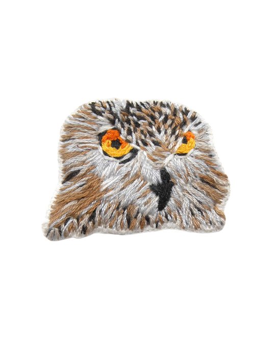 Broche brodée main animal - HIBOU