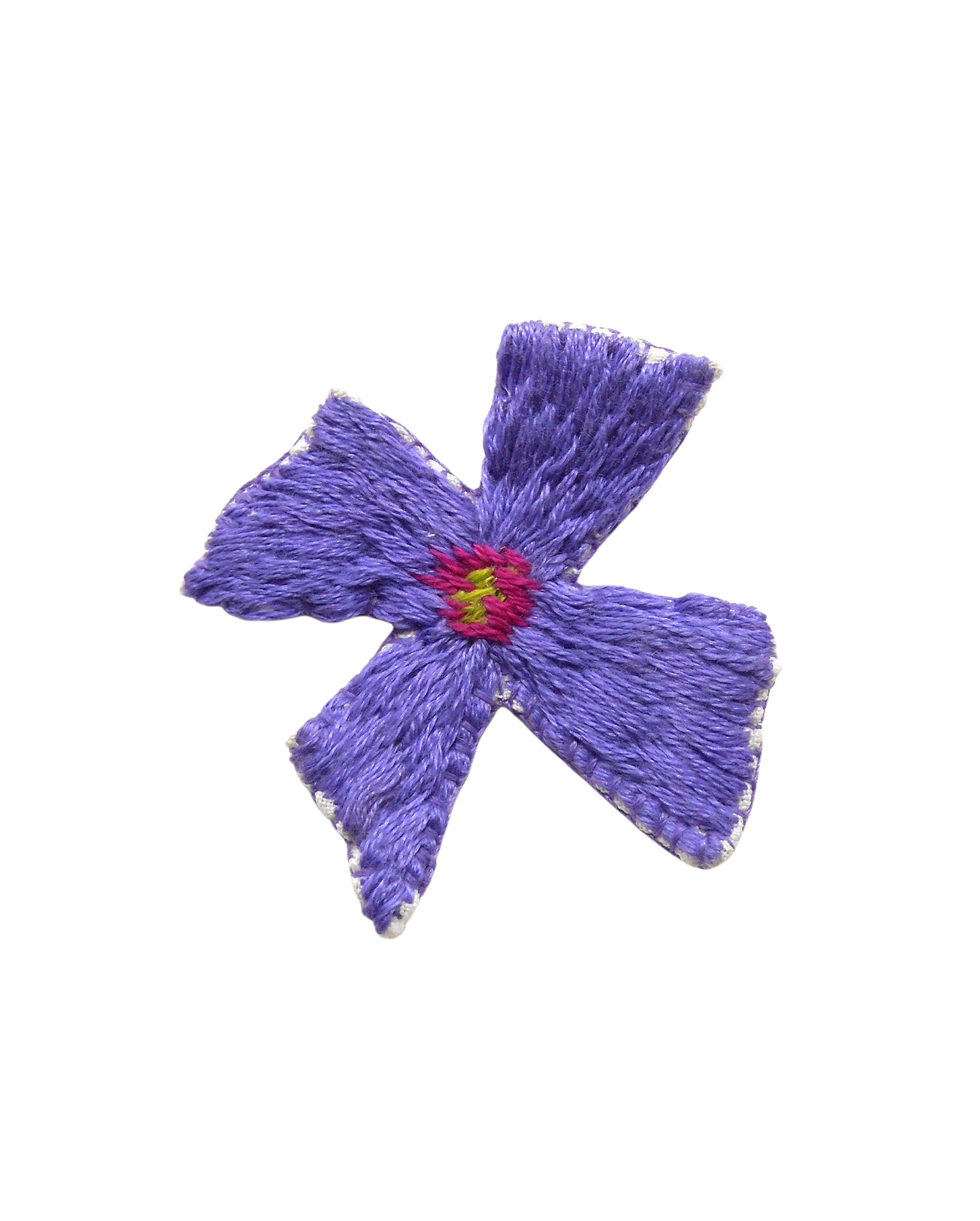 Broche brodée main fleurs violettes bleues