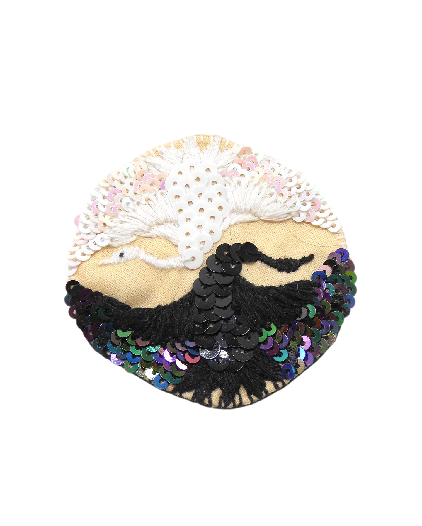 Broche brodée main - GRUES YIN YANG CHINOISES