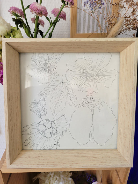 Cadre en bois & illustration dessinée à la main unique et originale - 21x21cm