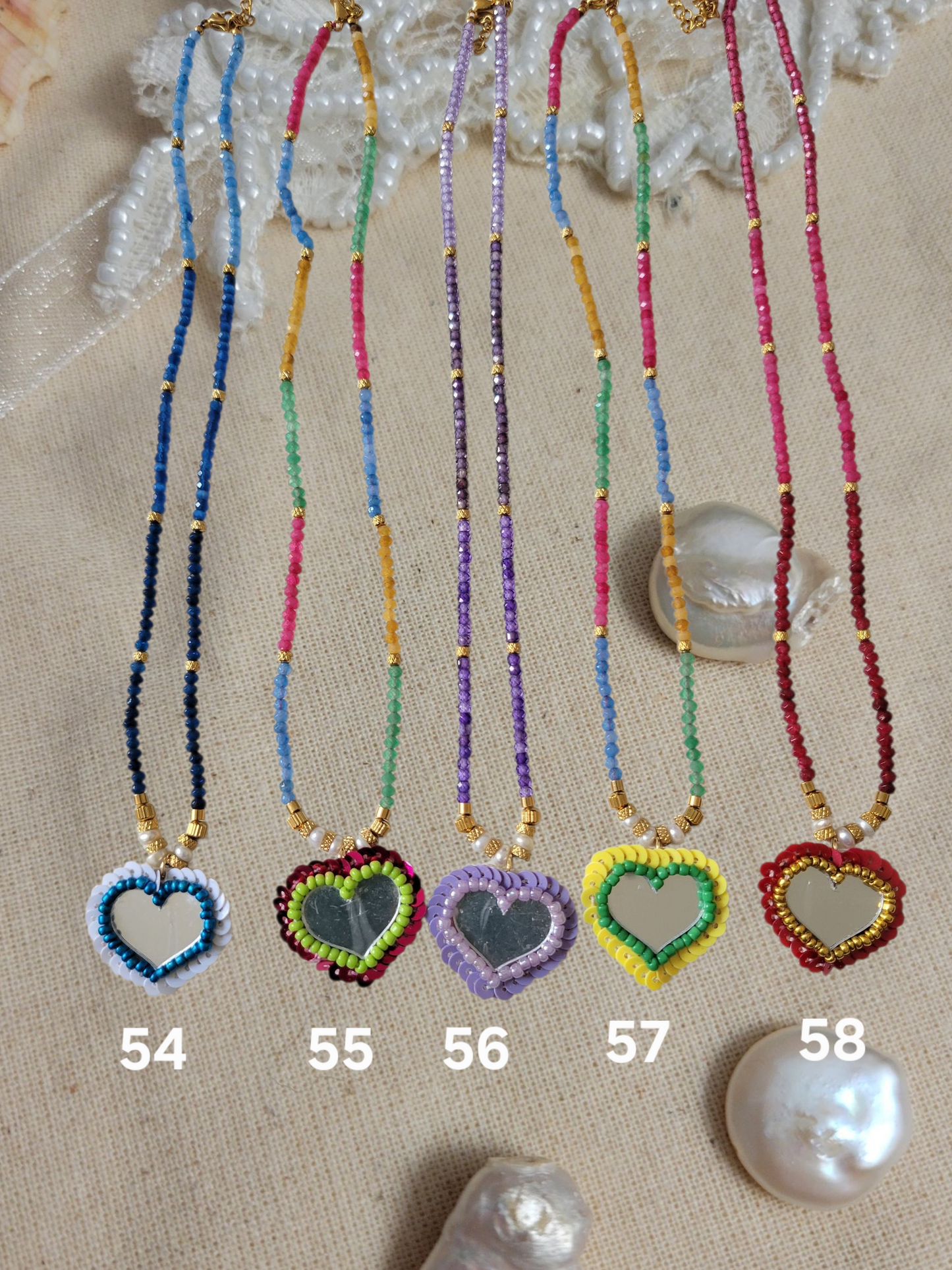 Collier/bracelet brodé main romantique - MIROIR D'AMOUR
