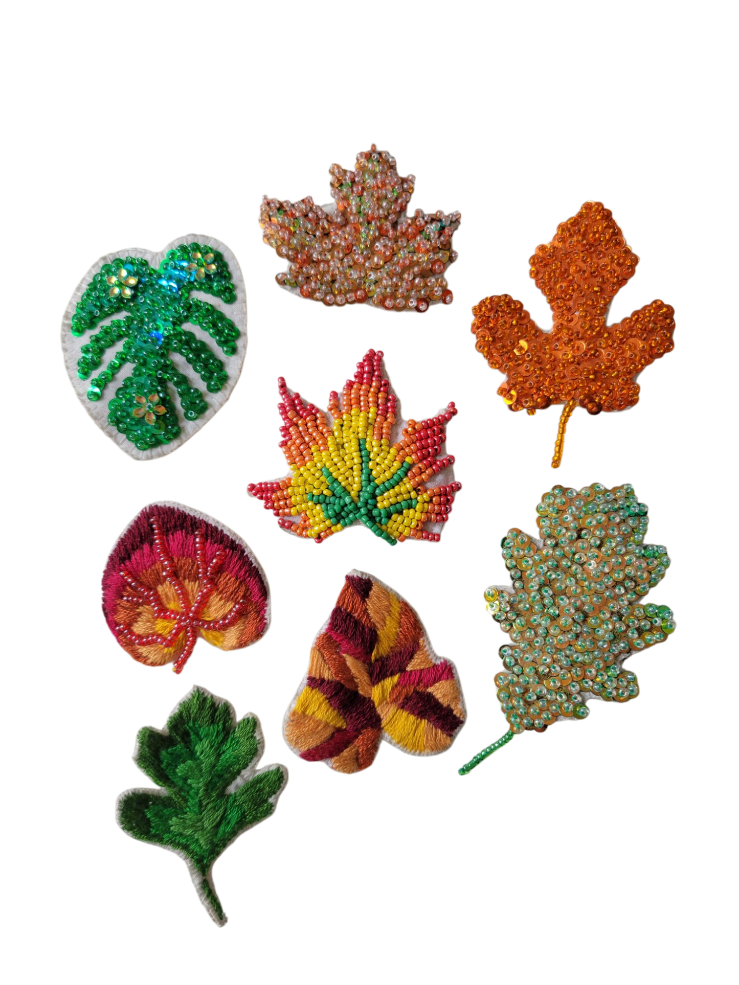 Broche brodée main feuilles de la nature automnale