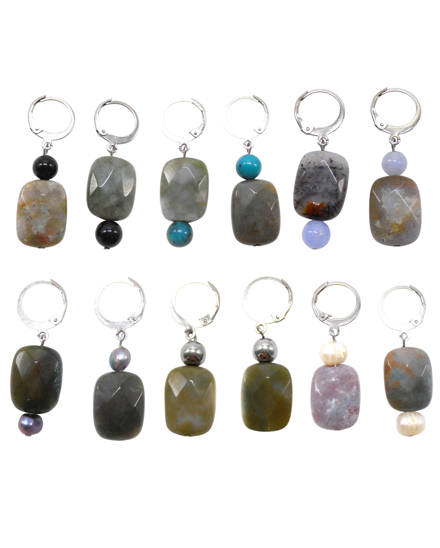 Boucles d'oreilles rectangle agate indienne et autre - BERTILLE