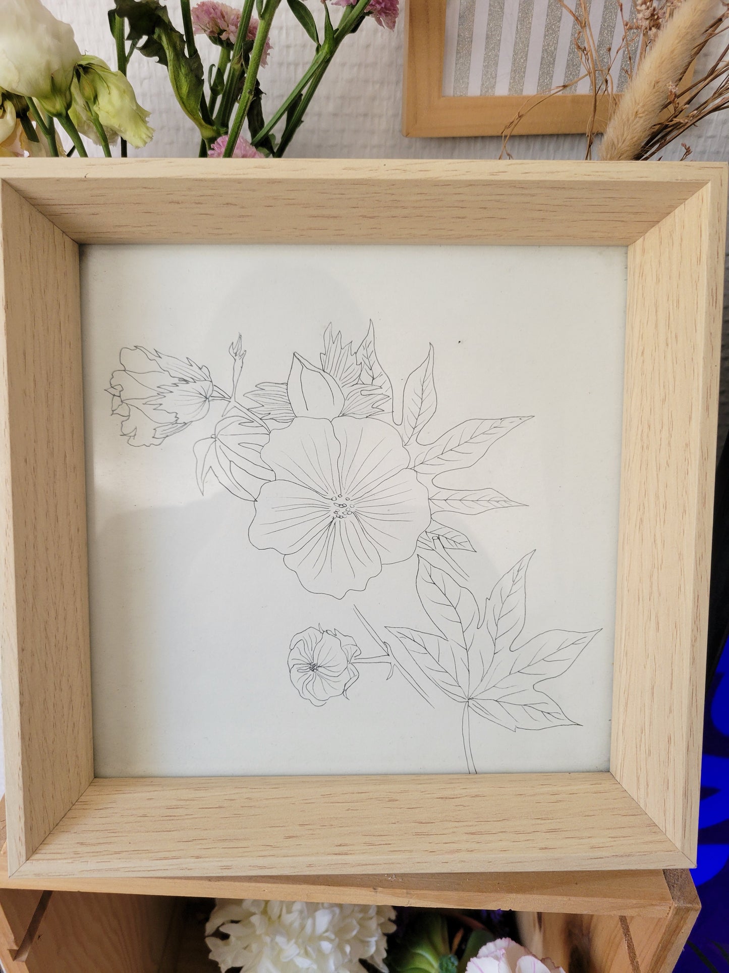 Cadre en bois & illustration dessinée à la main unique et originale - 21x21cm