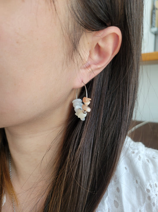 Boucles d'oreilles créoles pierres naturelles brutes - PAULE
