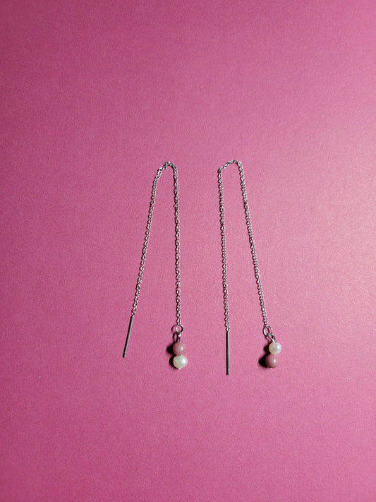 Boucles d'oreilles fines rhodochrosite/perles d'eau douce - TESSA