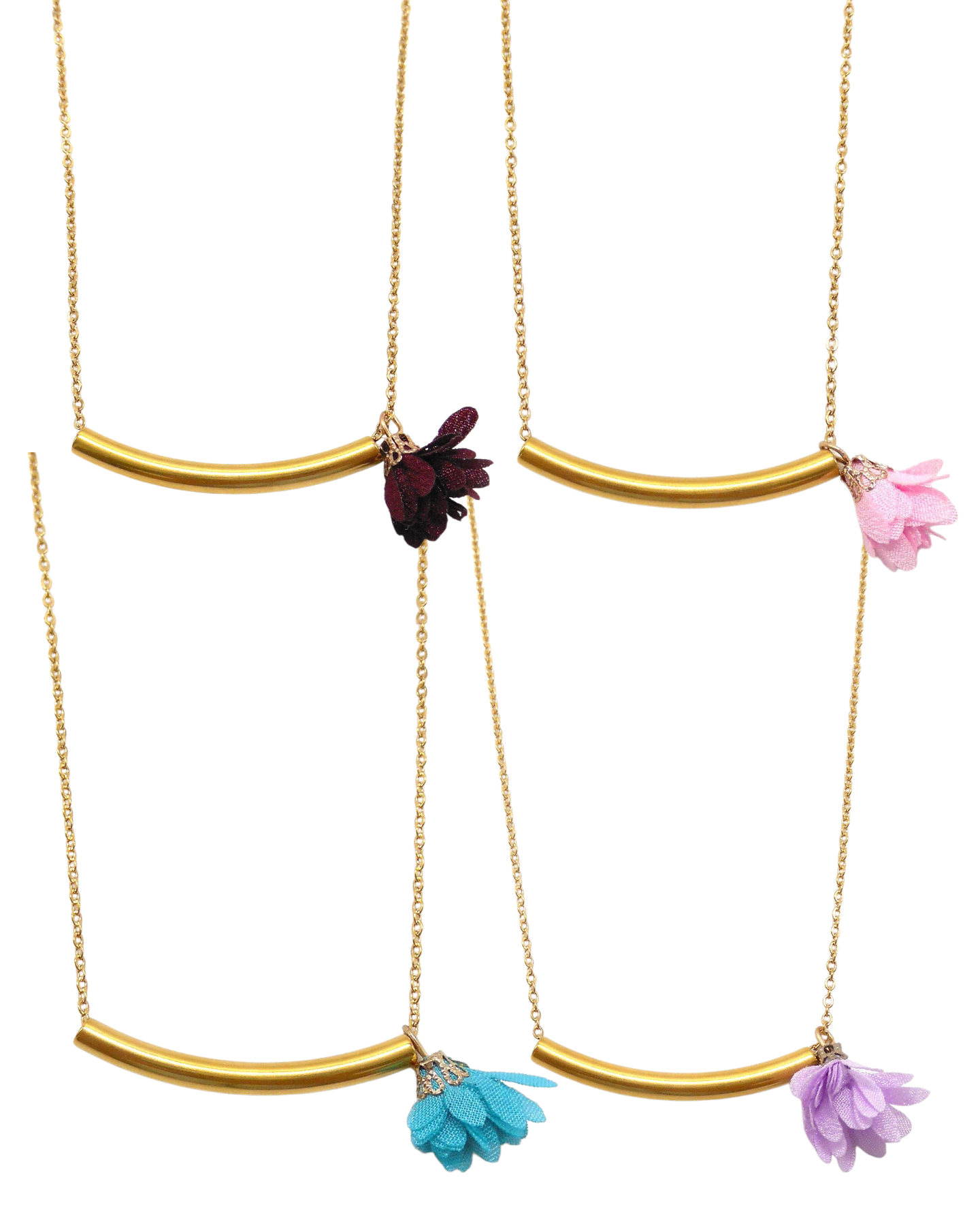 Collier barre et pompon fleur - LANAELLE