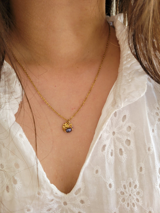 Collier sequin martelé et perle pierre naturelle - CLEMENCE